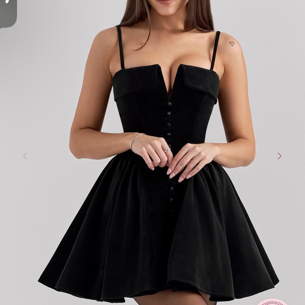 House of CB Black Pleated Mini Dress Spaghetti Strap